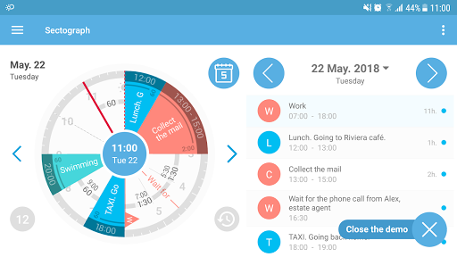 Sectograph. Day Time planner for Samsung Galaxy Feel free