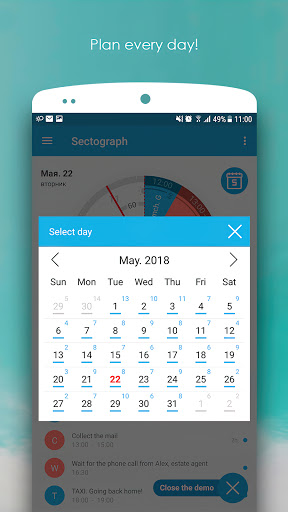 Sectograph. Day Time planner for Samsung Galaxy Feel free